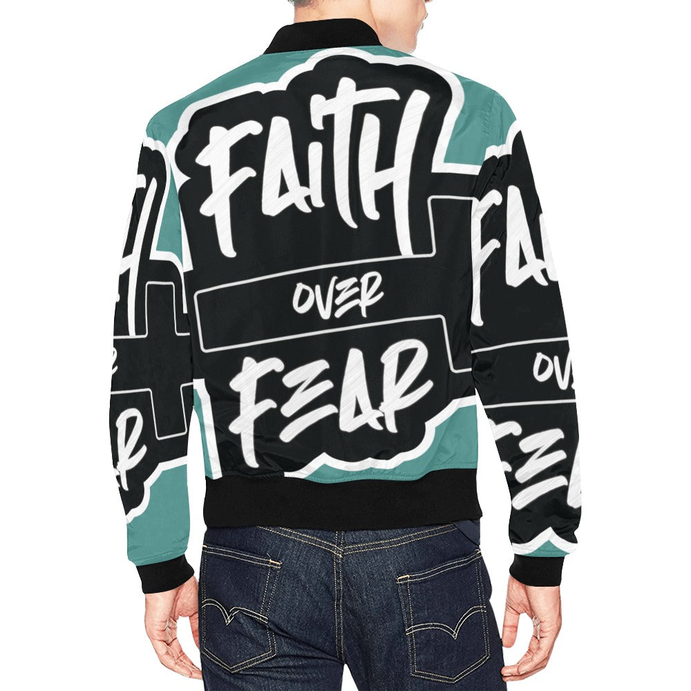 FAITH OVER FEAR All Over Print Bomber Jacket for Men (Model H19)
