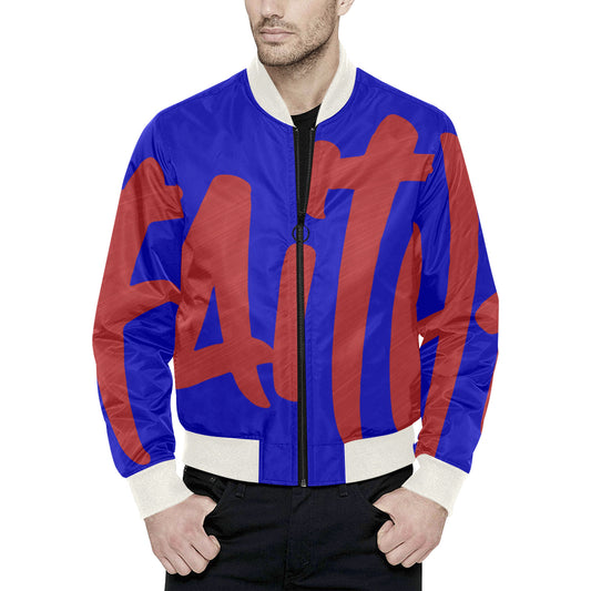 faith All Over Print Quilted Bomber Jacket for Men