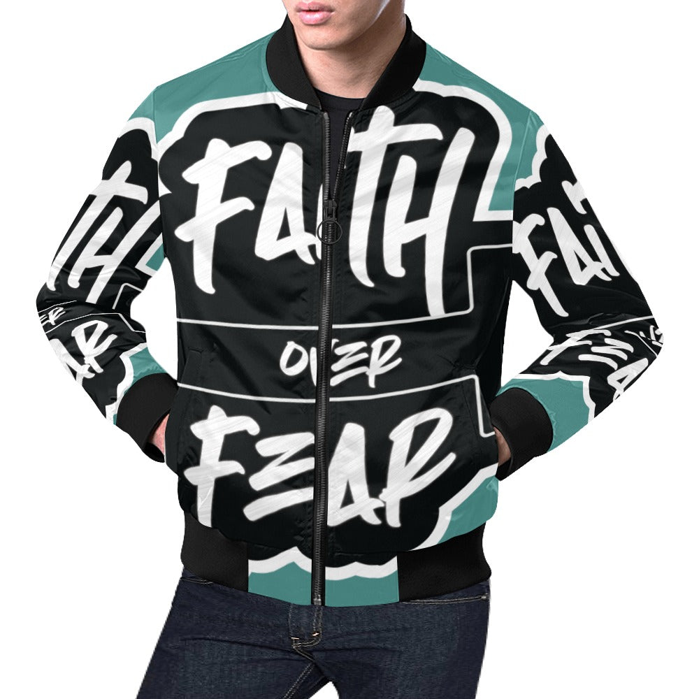 FAITH OVER FEAR All Over Print Bomber Jacket for Men (Model H19)