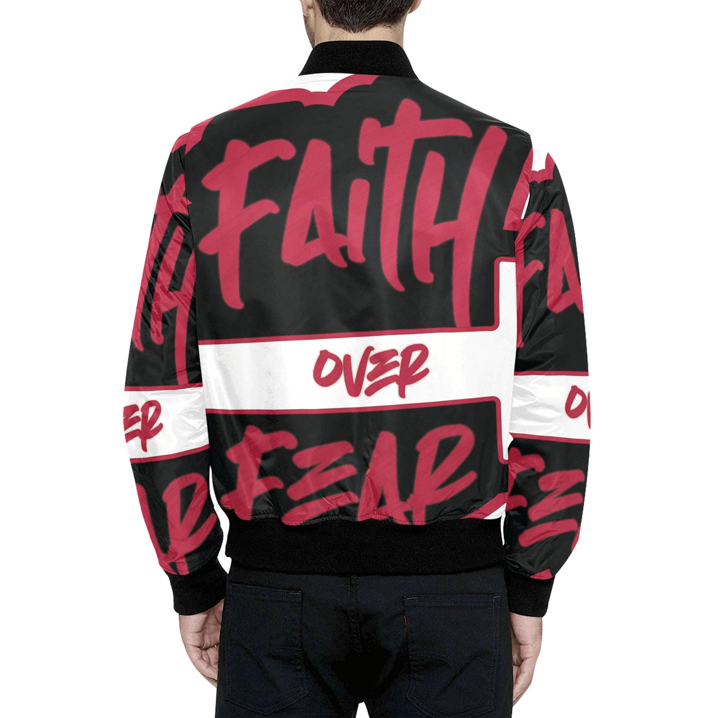 red blk fof All Over Print Quilted Bomber Jacket for Men (Model H33)