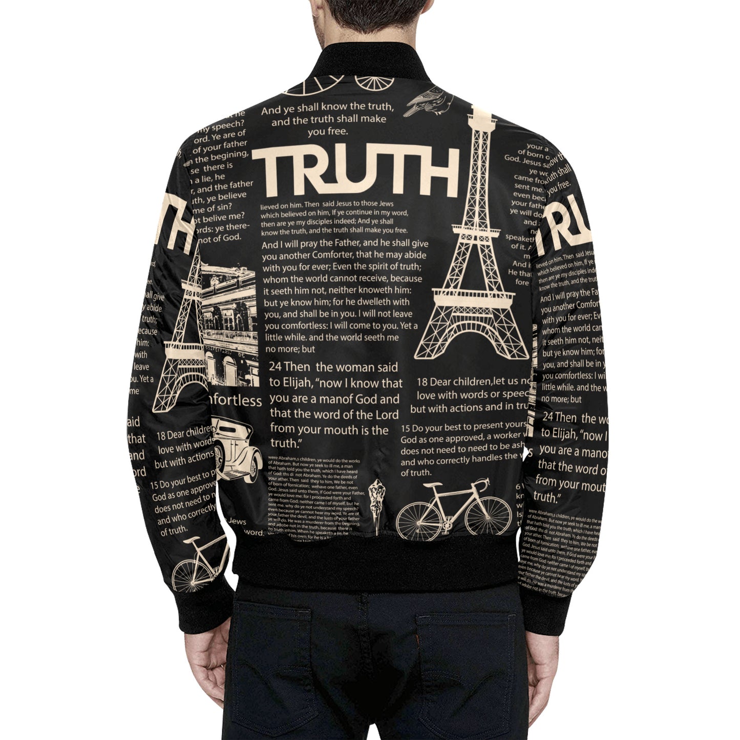 scripture print pb quilted All Over Print Quilted Bomber Jacket for Men (Model H33)