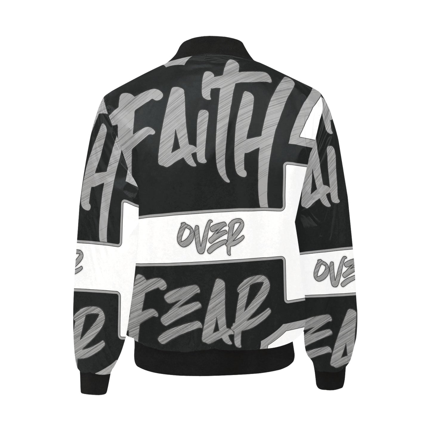 Faith over Fear All Over Print Quilted Bomber Jacket