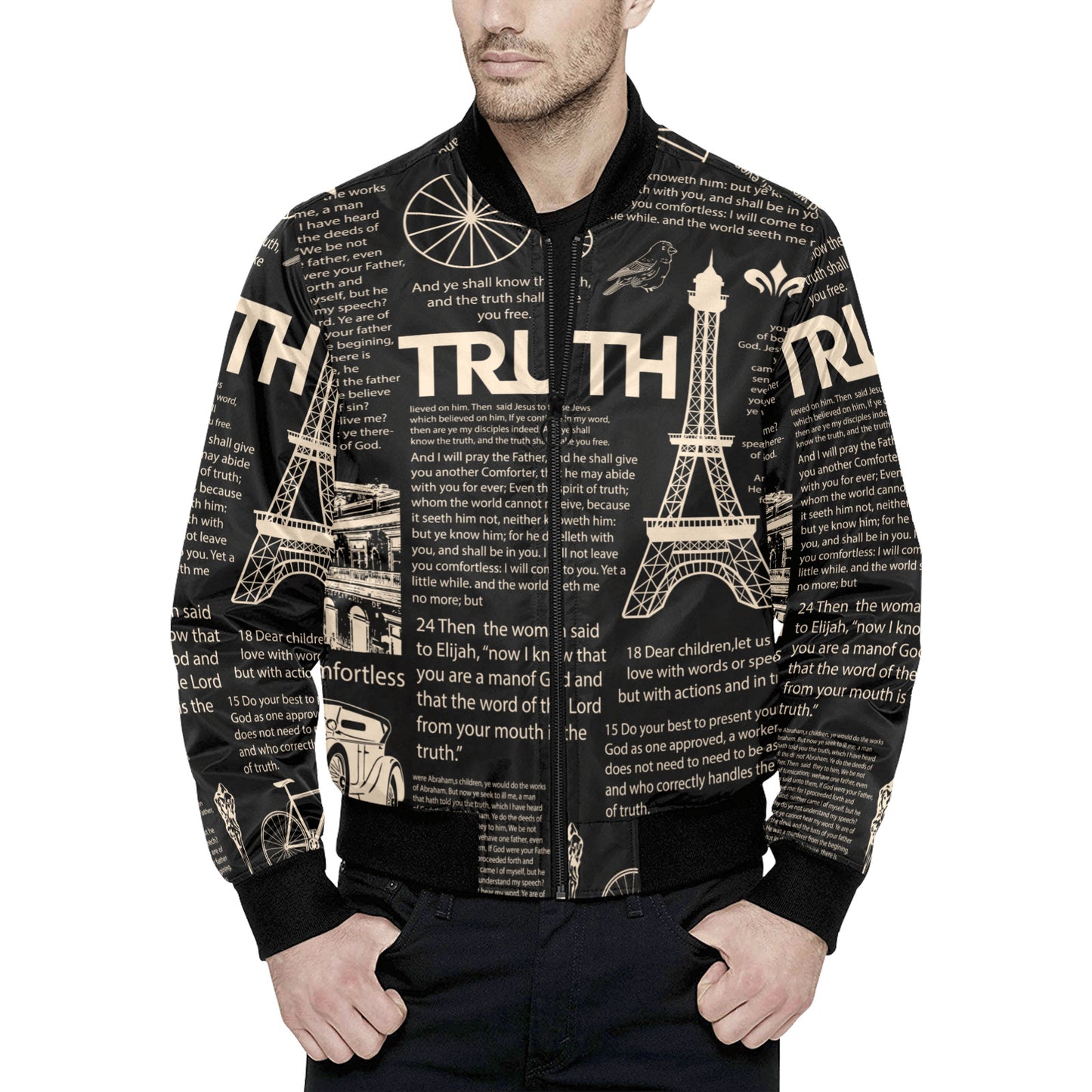 scripture print pb quilted All Over Print Quilted Bomber Jacket for Men (Model H33)
