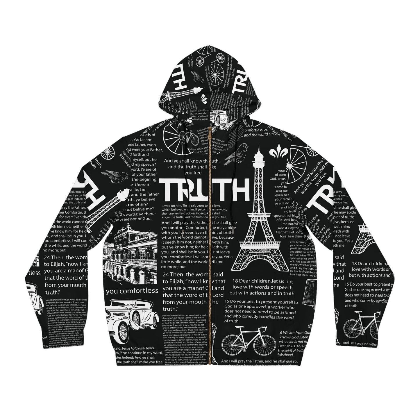 Truth Unisex Full-Zip Hoodie M / Black All Over Prints