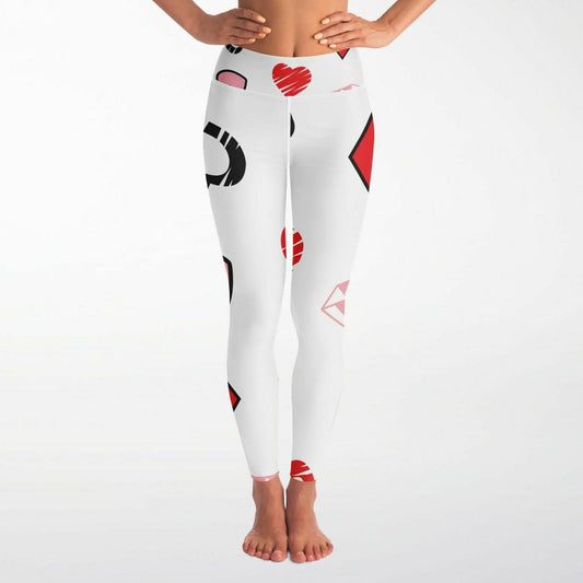 White And Red Ai Heart Yoga Leggings - Aop Xs