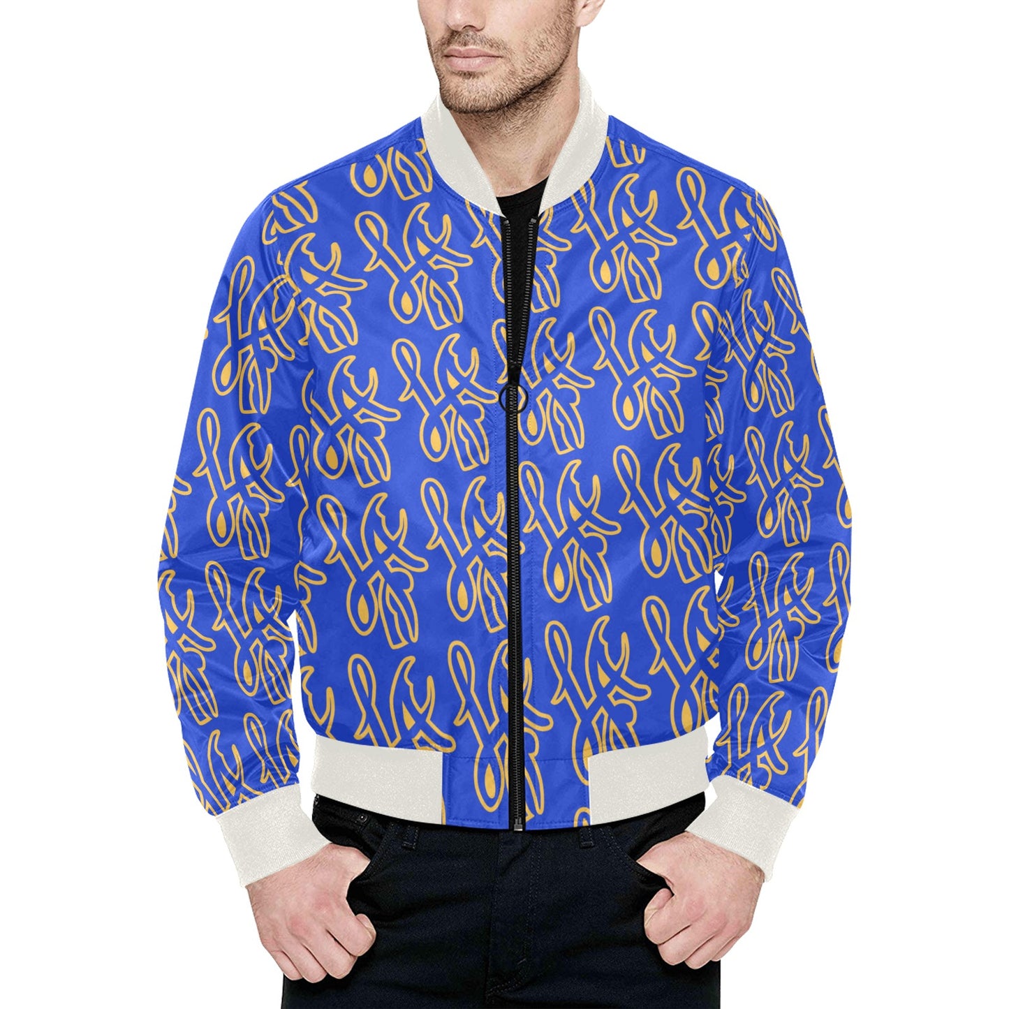 LA RAMS All Over Print Quilted Bomber Jacket for Men (Model H33)
