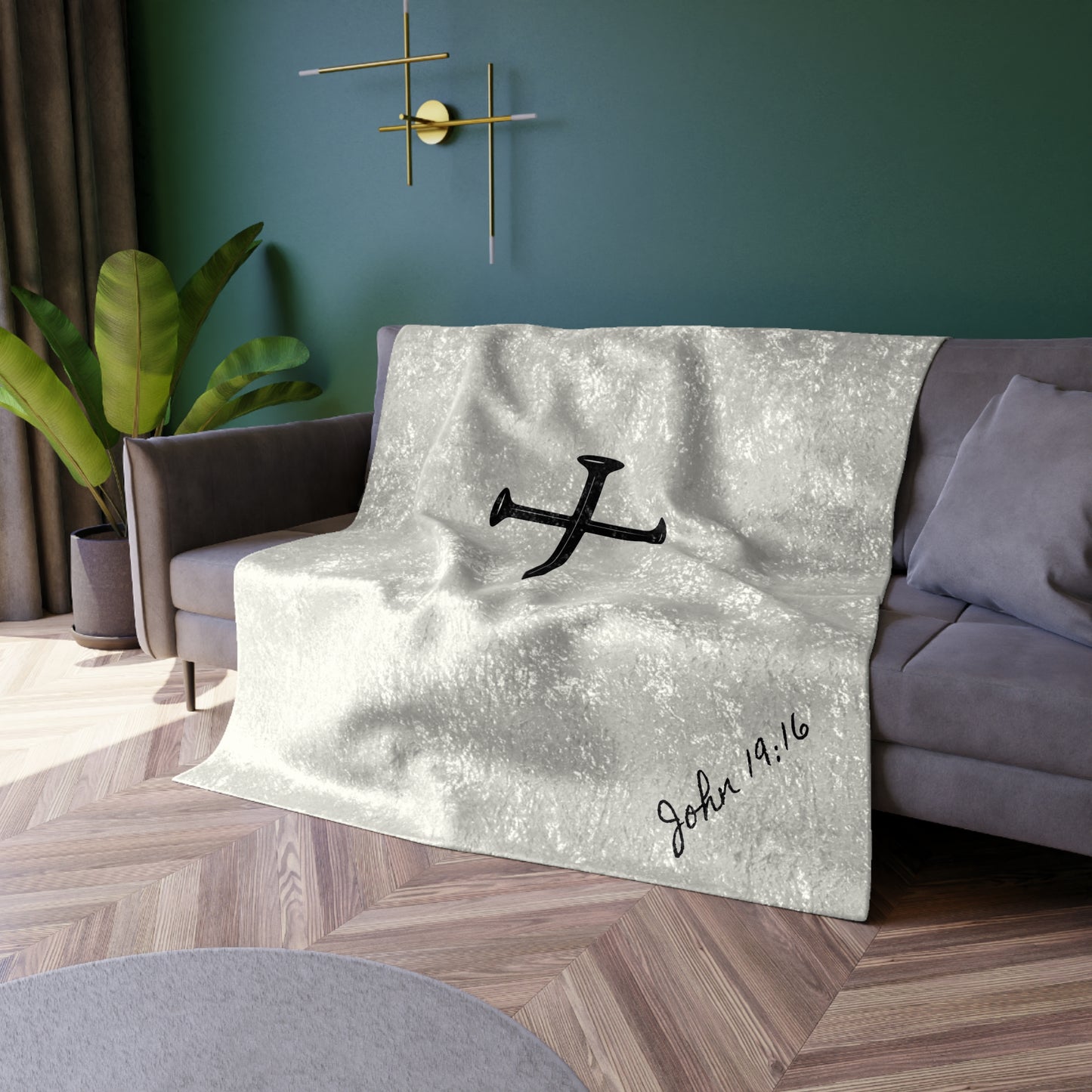 Nailed Cross ,inspired Stylish Crushed Velvet Blanket, Cozy Home Decor, Luxury Gift, Modern Living Room, Soft Throw Blanket, Chic Design for Any Occasion