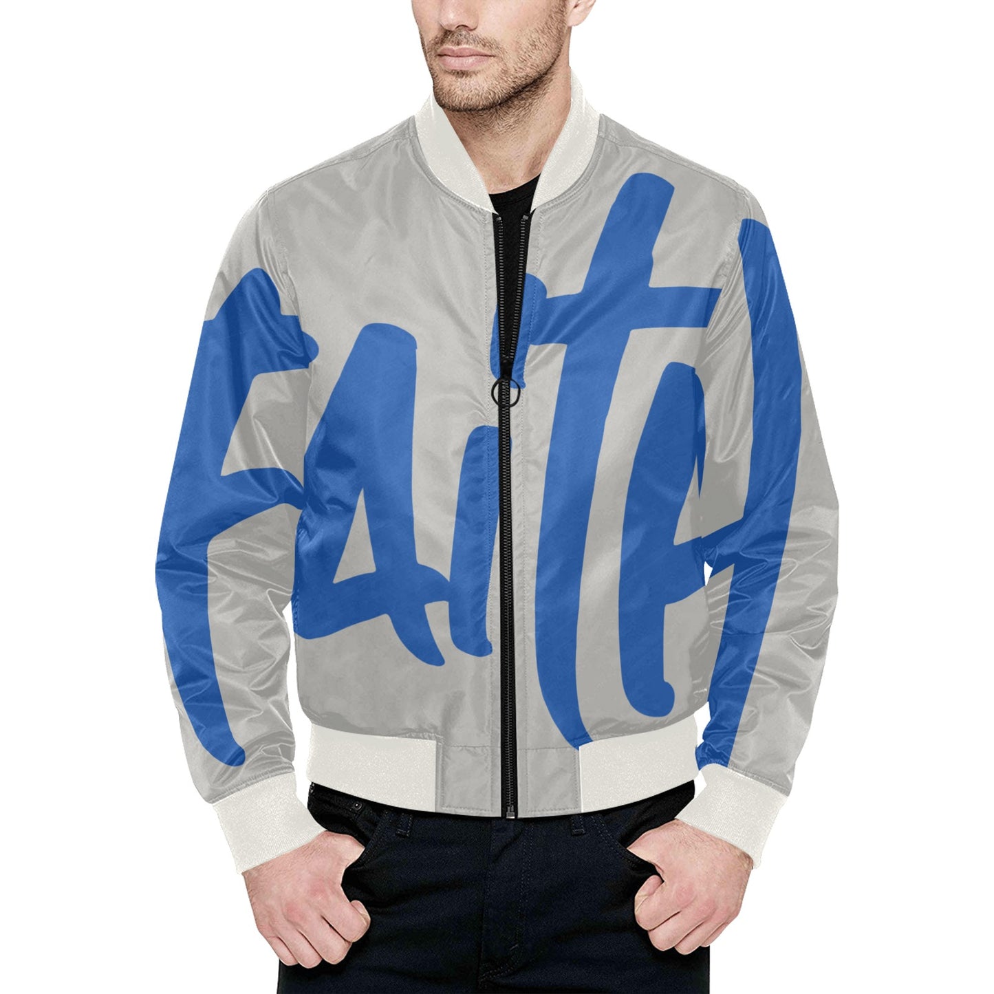 faith All Over Print Quilted Bomber Jacket for Men (Model H33)