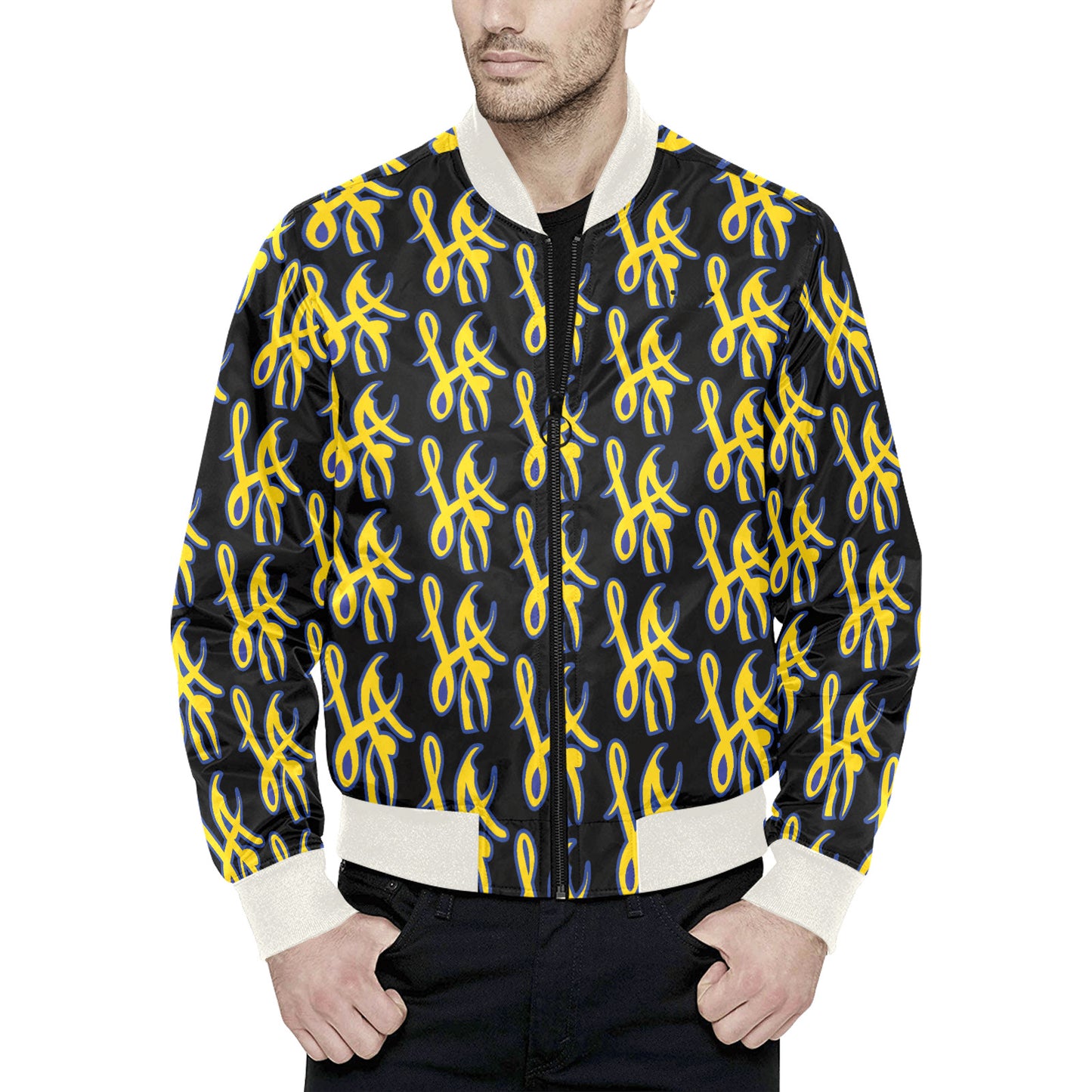 LA Design All Over Print Quilted Bomber Jacket for Men