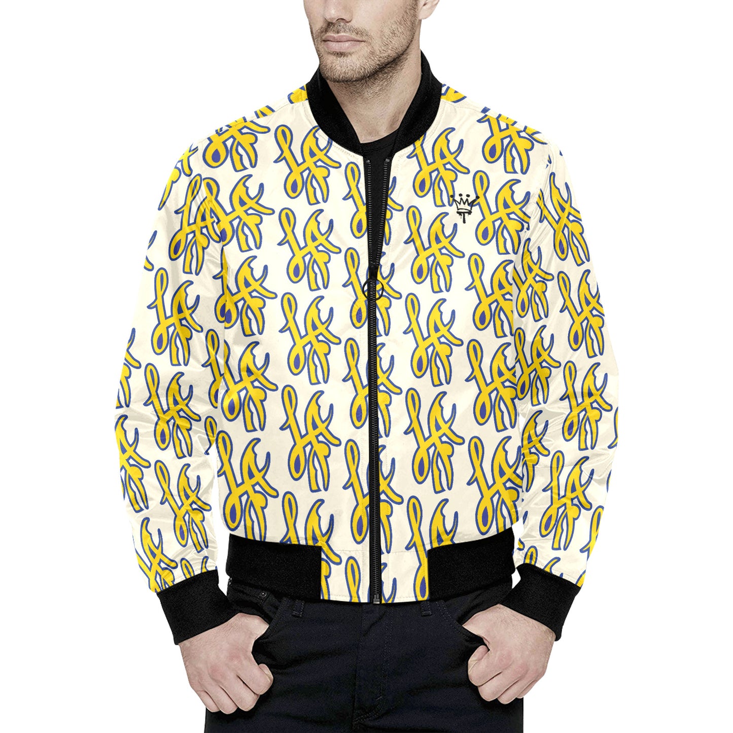LA Design All Over Print Quilted Bomber Jacket for Men