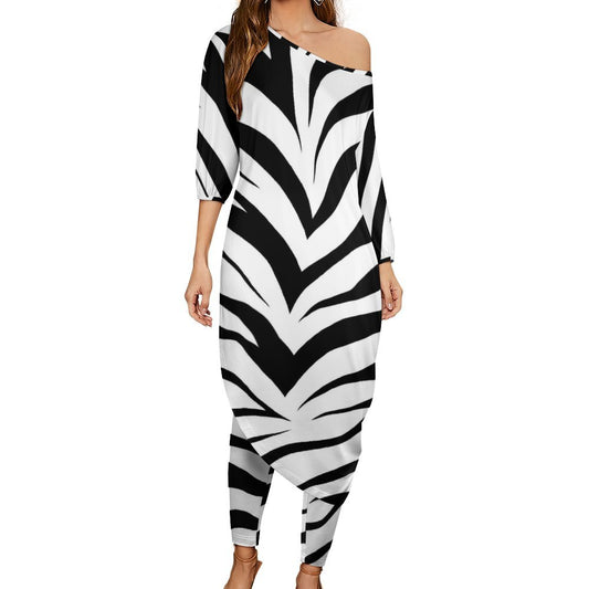 Women’s Off Shoulder Two-piece Set Diagonal shoulder two piece set