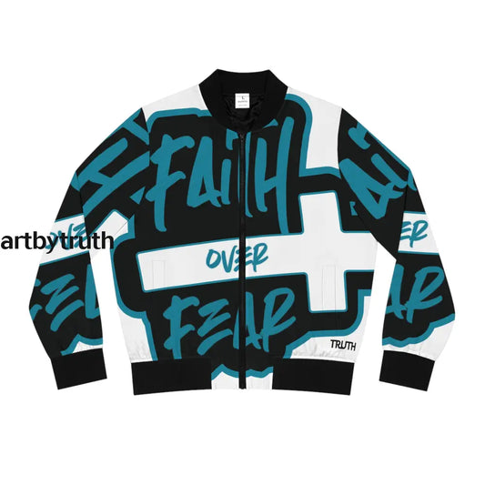 Faith Over Fear Bomber Jacket Seam Thread Color Automatically Matched To Design / S All Over Prints