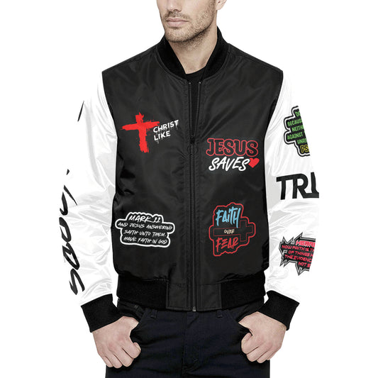 Fraternity of Faith Proverbs All Over Print Quilted Bomber Jacket for Men