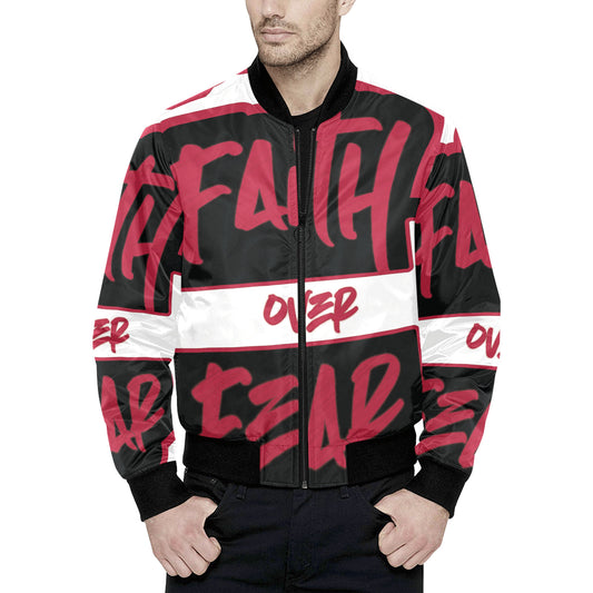 red blk fof All Over Print Quilted Bomber Jacket for Men (Model H33)