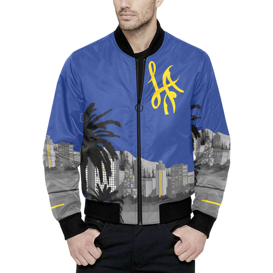 rams All Over Print Quilted Bomber Jacket for Men (Model H33)