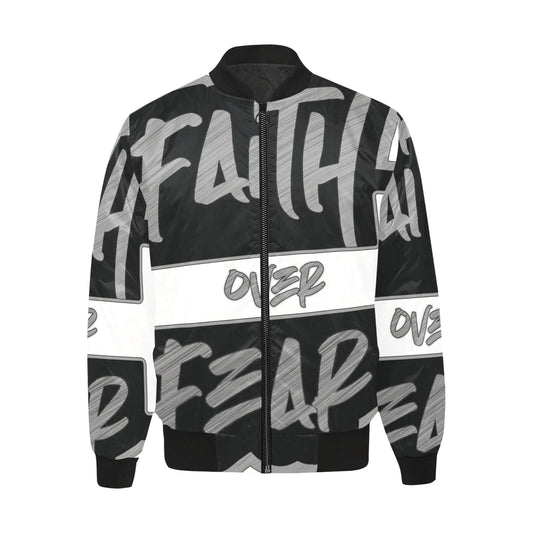 Faith over Fear All Over Print Quilted Bomber Jacket